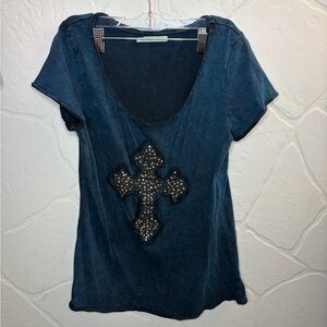 Maurices Navy Embellished Cross Short Sleeve Tee